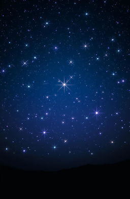 A dreamy night sky filled with stars that have a glass-like appearance, shimmering and reflecting light as if they were cut crystal