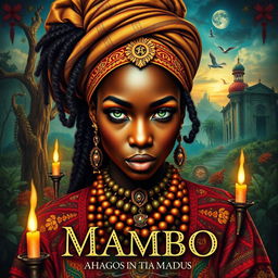 A captivating book cover featuring a black woman resembling Erykah Badu, embodying the spirit of a hoodoo voodoo mambo