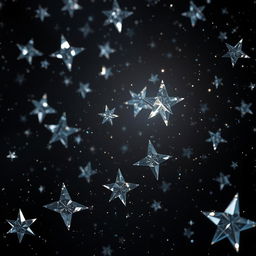 A realistic depiction of a night sky filled with stars that resemble glass shards, each star sharp and angular like finely crafted crystal