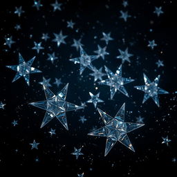 A realistic depiction of a night sky filled with stars that resemble glass shards, each star sharp and angular like finely crafted crystal