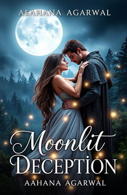 A romantic and fantasy themed book cover for 'Moonlit Deception' by Aahana Agarwal