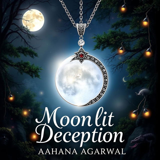 A fantasy themed book cover for 'Moonlit Deception' by Aahana Agarwal