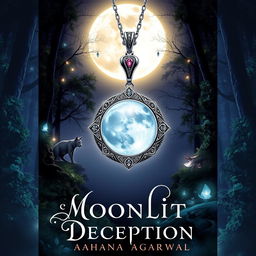 A fantasy themed book cover for 'Moonlit Deception' by Aahana Agarwal