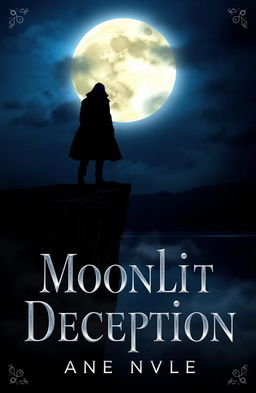 A captivating book cover design for a novel titled "Moonlit Deception"