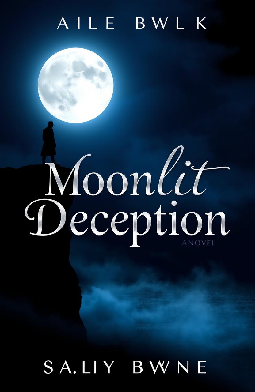 A captivating book cover design for a novel titled "Moonlit Deception"