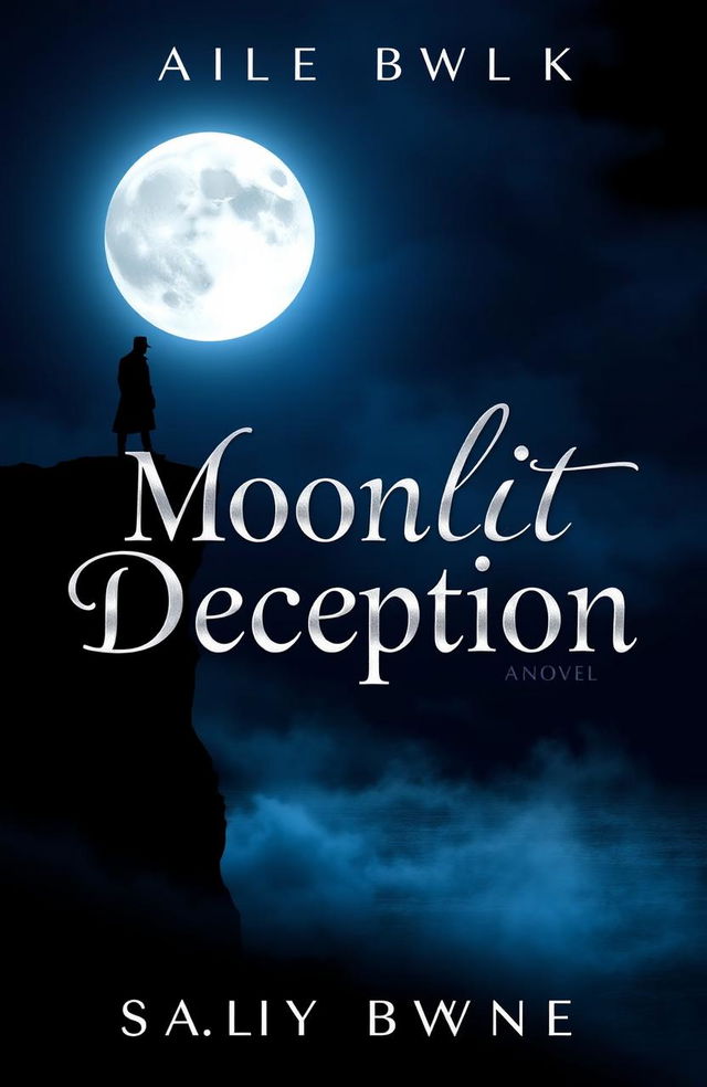 A captivating book cover design for a novel titled "Moonlit Deception"