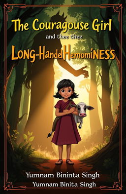 A captivating book cover for a children's folk story titled 'The Courageous Girl and the Long-Handed Demoness