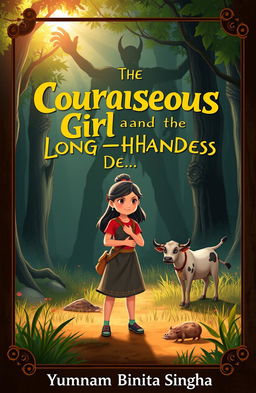 A captivating book cover for a children's folk story titled 'The Courageous Girl and the Long-Handed Demoness