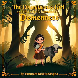 A captivating book cover for a children's folk story titled 'The Courageous Girl and the Long-Handed Demoness