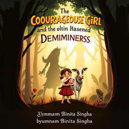 A captivating book cover for a children's folk story titled 'The Courageous Girl and the Long-Handed Demoness