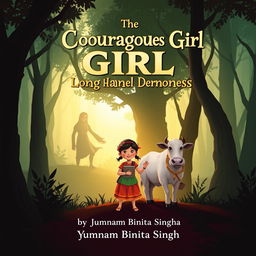 A captivating book cover for a children's folk story titled 'The Courageous Girl and the Long-Handed Demoness