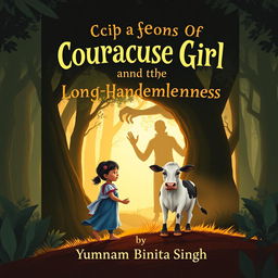 A captivating book cover for a children's folk story titled 'The Courageous Girl and the Long-Handed Demoness