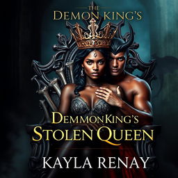 A striking book cover showcasing a dark-skinned fae woman with a majestic crown on her head, her beautiful golden eyes radiating charm and mystery