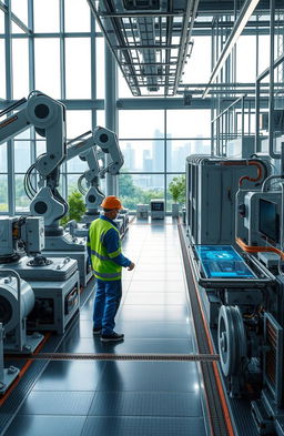 A visually striking representation of an industrial scene in 2024, showcasing advanced manufacturing technology and modern machinery