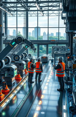 A visually striking representation of an industrial scene in 2024, showcasing advanced manufacturing technology and modern machinery