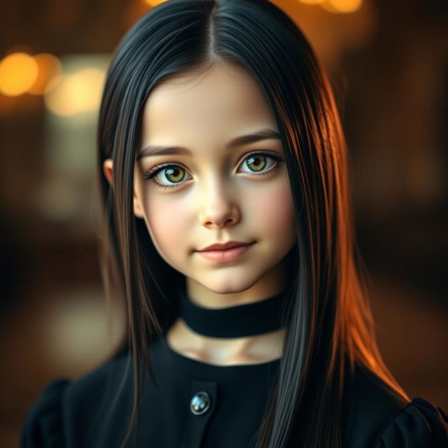 A charming German girl with a gentle and cute expression, wearing an elegant black wardrobe