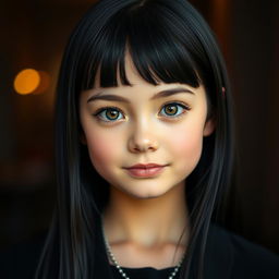 A charming German girl with a gentle and cute expression, wearing an elegant black wardrobe