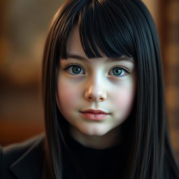 A charming German girl with a gentle and cute expression, wearing an elegant black wardrobe