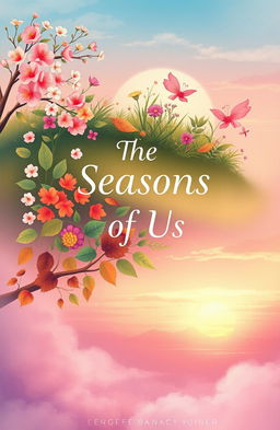 A serene and dreamy artistic composition representing the themes of love's journey as depicted in the book 'The Seasons of Us'