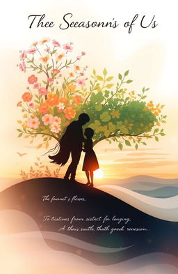 A serene and dreamy artistic composition representing the themes of love's journey as depicted in the book 'The Seasons of Us'