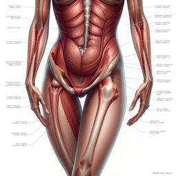 A detailed artistic representation of the female anatomy, focusing on the anatomical features in a medical or educational context