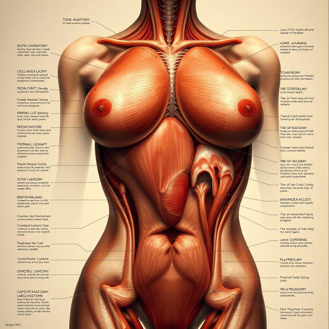 A detailed artistic representation of the female anatomy, focusing on the anatomical features in a medical or educational context