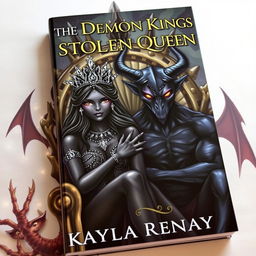 An enchanting book cover featuring a black-skinned fae woman adorned with a sparkling crown, her captivating golden eyes glowing with magic as she sits regally on a throne made of bones