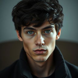 A thoughtful portrait of a 21-year-old German man with a neutral expression, reflecting an introspective and intelligent demeanor