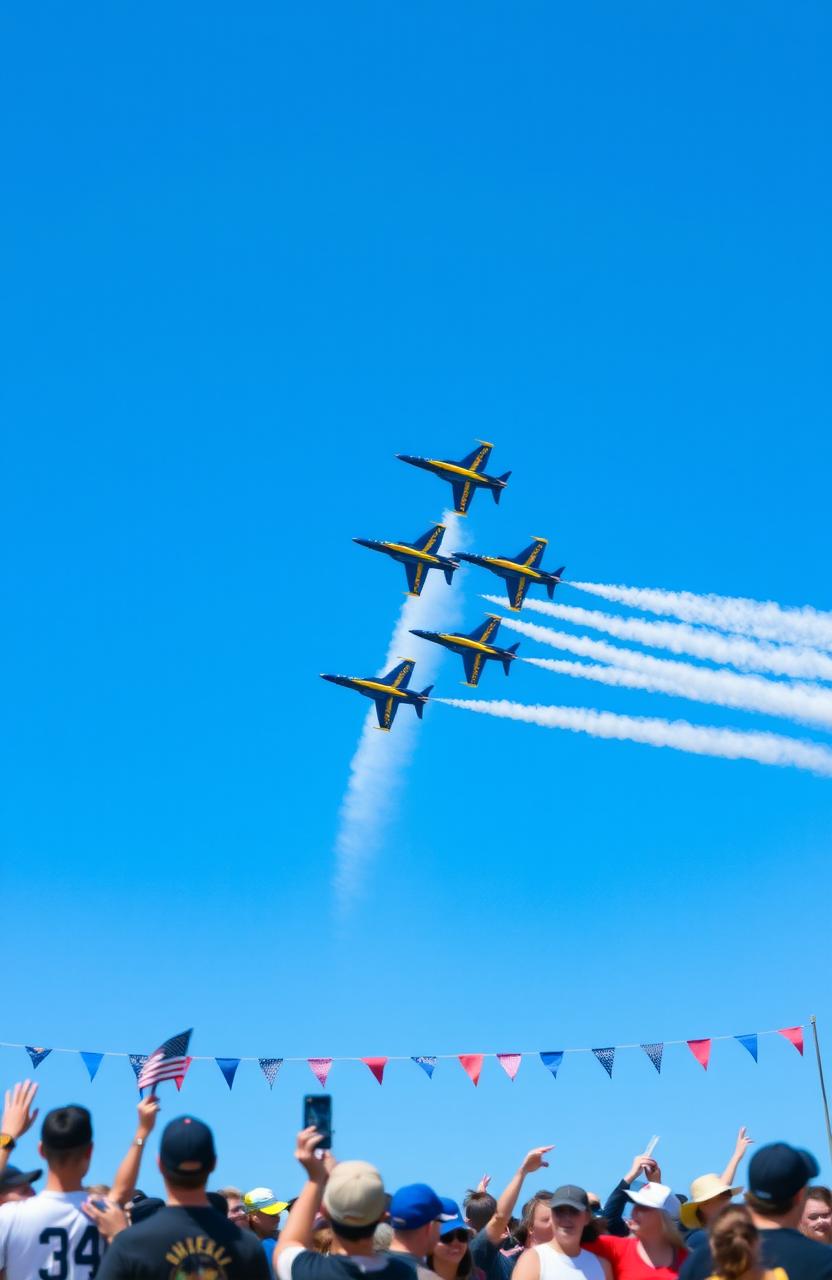 A breathtaking aerial display featuring the Blue Angels, a renowned US Navy flight demonstration squadron