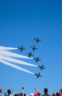 A breathtaking aerial display featuring the Blue Angels, a renowned US Navy flight demonstration squadron