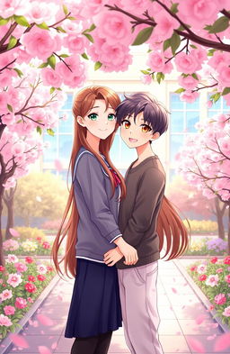 A romantic illustration depicting a high school love story between two teenagers named Alana and Bara