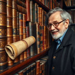 A close-up view of a shelf overflowing with rare and valuable books, showcasing intricate leather bindings and gilded spines