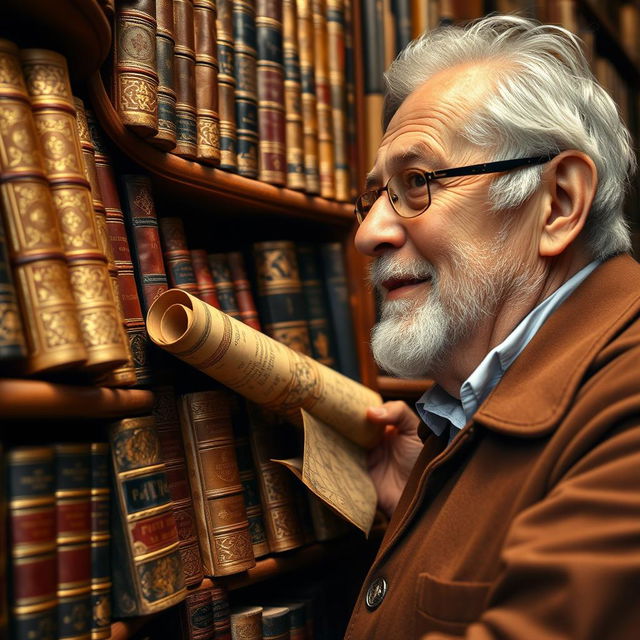 A close-up view of a shelf overflowing with rare and valuable books, showcasing intricate leather bindings and gilded spines