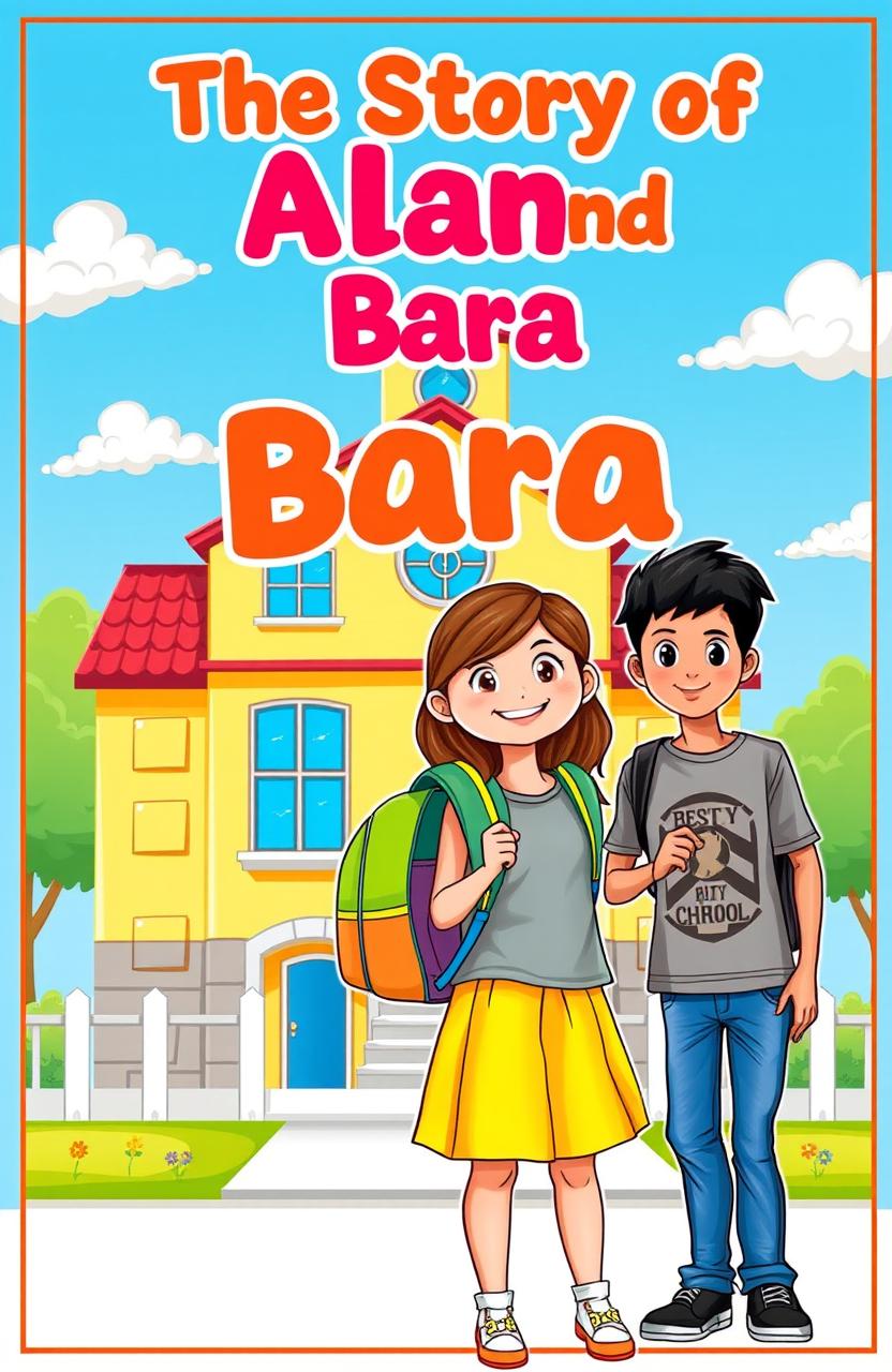 A charming school-style book cover for the novel 'The Story of Alana and Bara'