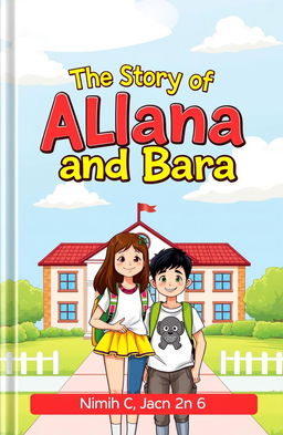 A charming school-style book cover for the novel 'The Story of Alana and Bara'