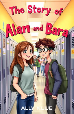 A charming high school-style book cover for the novel 'The Story of Alana and Bara'