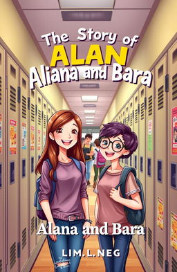 A charming high school-style book cover for the novel 'The Story of Alana and Bara'