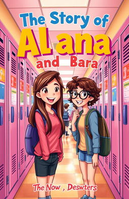 A charming high school-style book cover for the novel 'The Story of Alana and Bara'