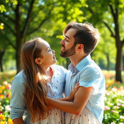 A heartwarming scene where a man gently kisses a girl's nose