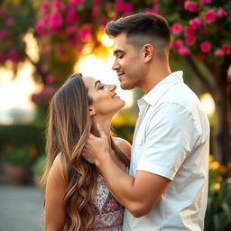 A romantic scene where a man delicately kisses a woman's nose