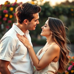 A romantic scene where a man delicately kisses a woman's nose