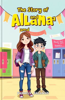 A charming high school-style book cover for the novel 'The Story of Alana and Bara' by Penulis Jalanan