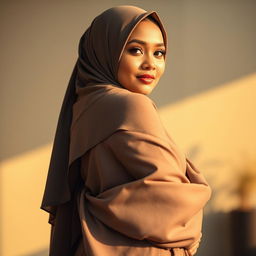 A Muslim woman with a confident pose showcasing her curves