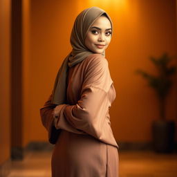 A Muslim woman with a confident pose showcasing her curves