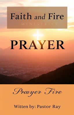 A beautifully designed prayer book cover for 'Faith and Fire Ministries' based in Pretoria, featuring the title prominently at the top