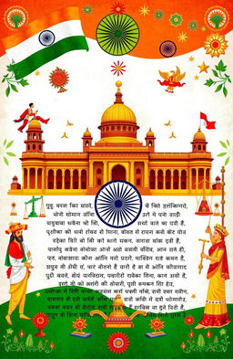 A detailed illustration representing the Constitution of India artistically designed in the form of a poem or verse