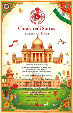 A detailed illustration representing the Constitution of India artistically designed in the form of a poem or verse