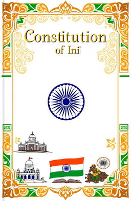 A beautifully designed cover page for the Constitution of India, featuring the national emblem at the center