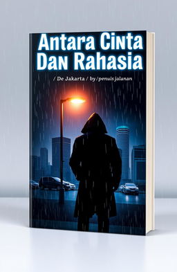 A captivating modern-style book cover for a detective novel titled "Antara Cinta Dan Rahasia" by "penulis jalanan"
