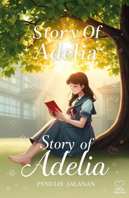A romantic school-style book cover featuring the title "Story Of Adelia" by Penulis Jalanan